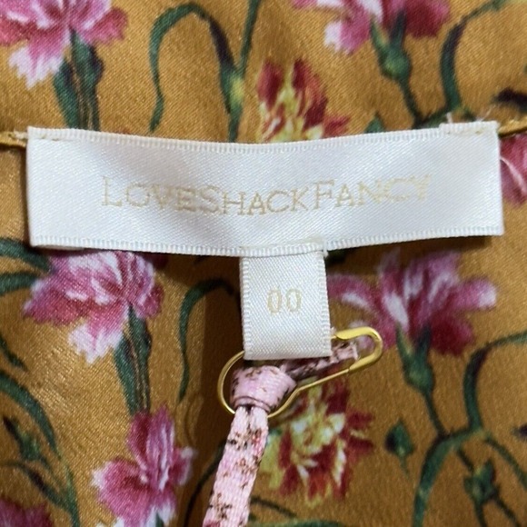 LoveShackFancy Floral Kinnear Satin V-neck Midi Ruby Goldmine Dress Size 00 - Picture 5 of 11